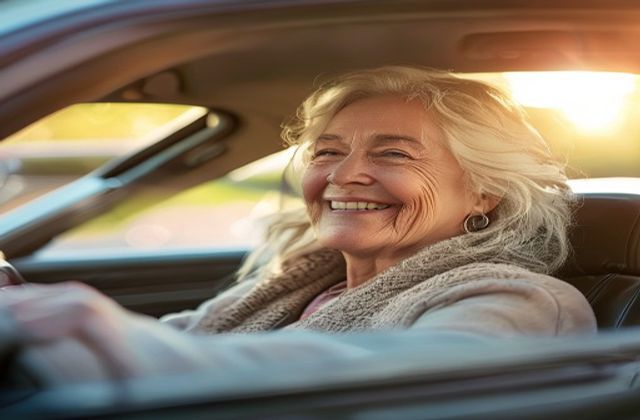 Senior receiving car insurance assistance